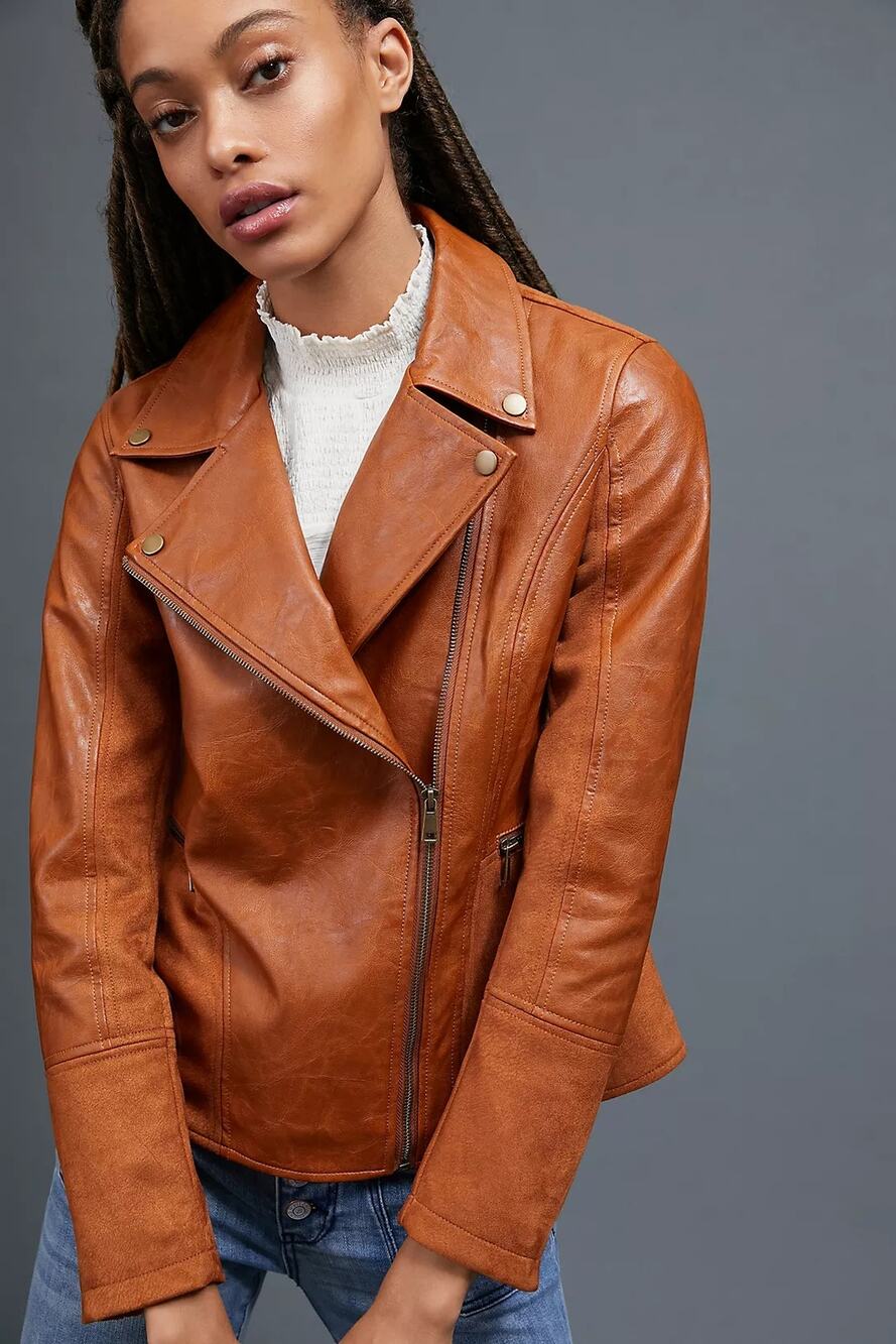 By Anthropologie Womens Robyn Faux Leather Moto Jacket Medium Biker Western Boho